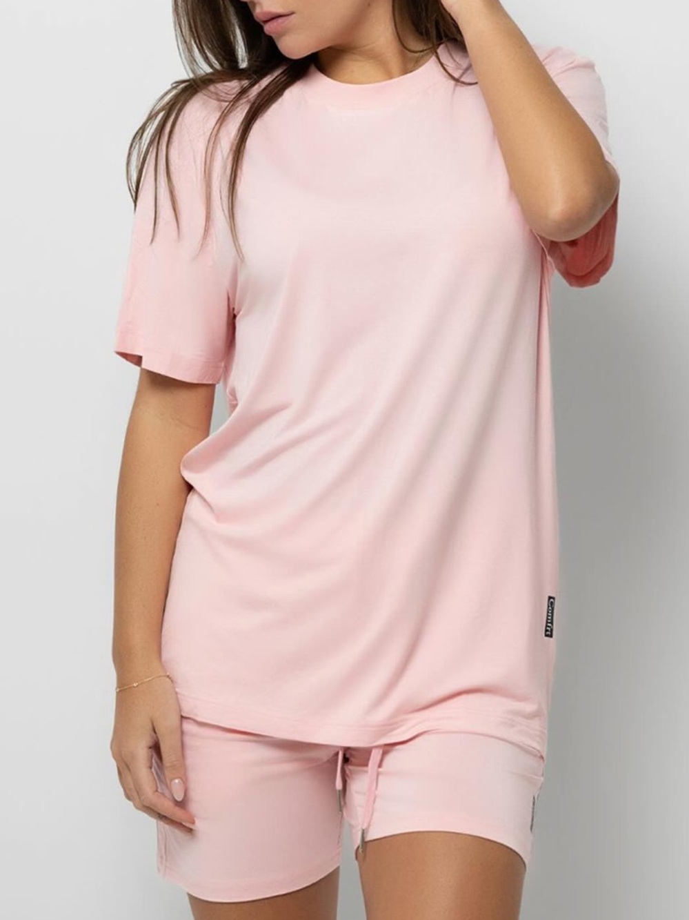 ·Comfrt· Pink Cloud Two Piece Lounge Sleep Top and Shorts Set